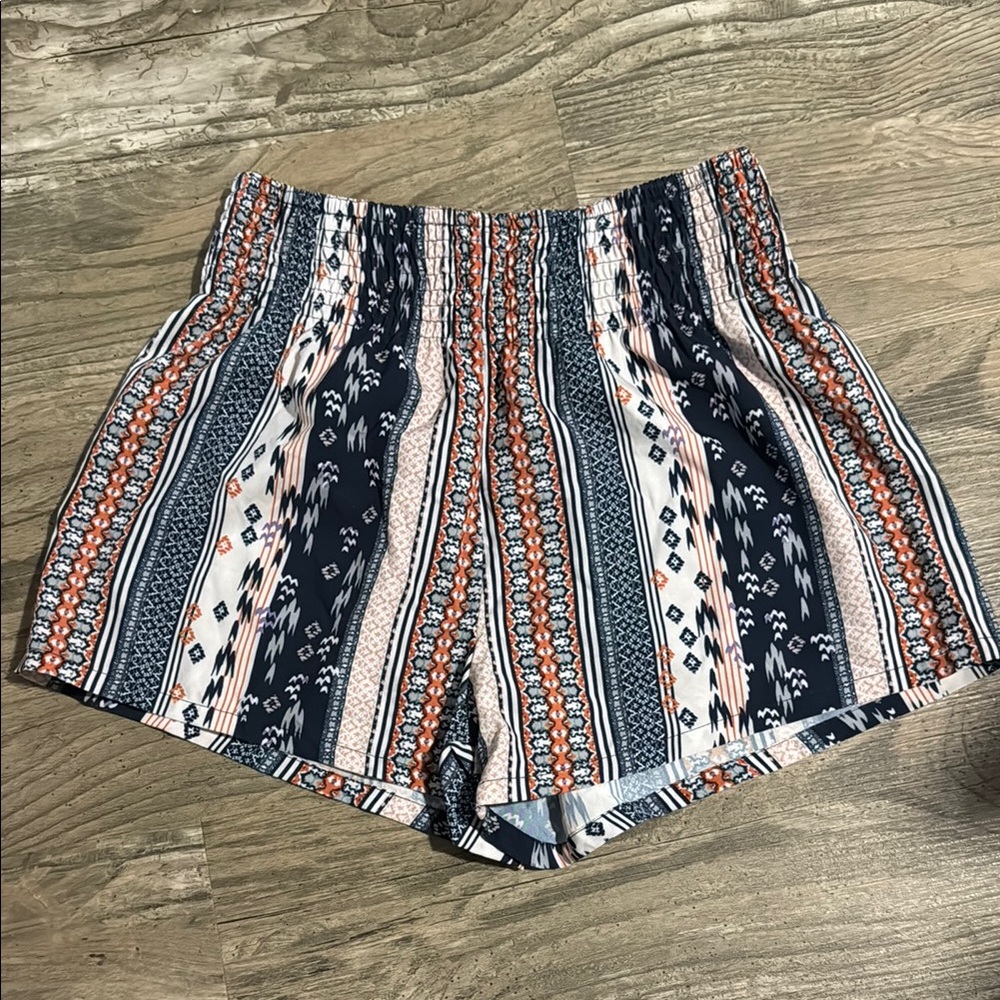SHEIN High Waist Blue and Orange Bohemian Shorts